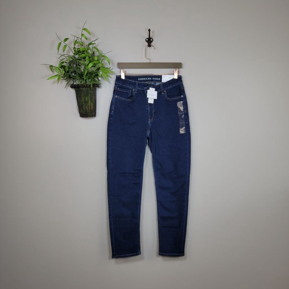 NEW AE 6 American Eagle Mom Hi V Rise Jeans Dark Ink Blue Tapered Leg Relaxed